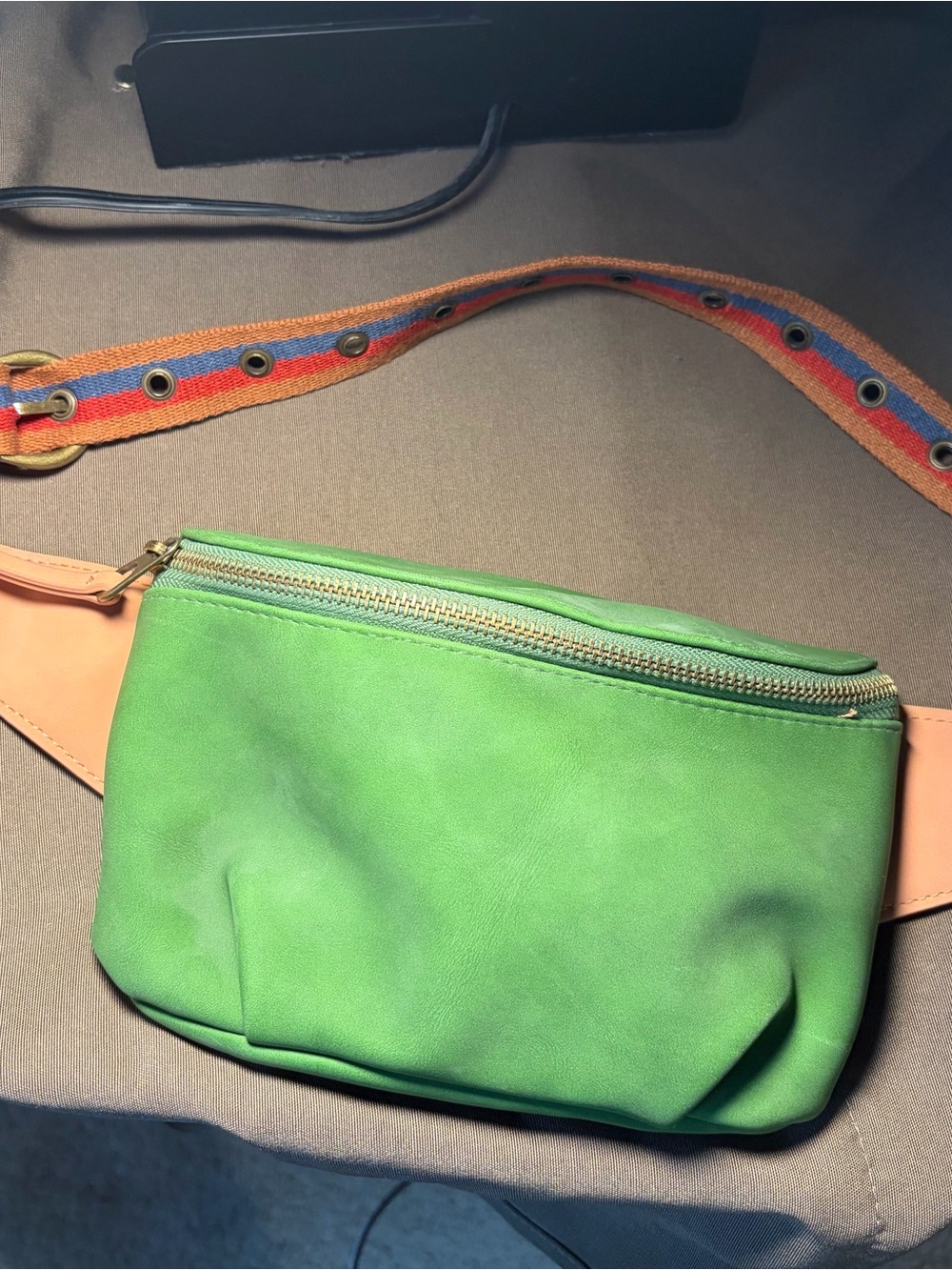 Universal Thread Green Leather Mini Waist Bag with Striped Canvas Strap